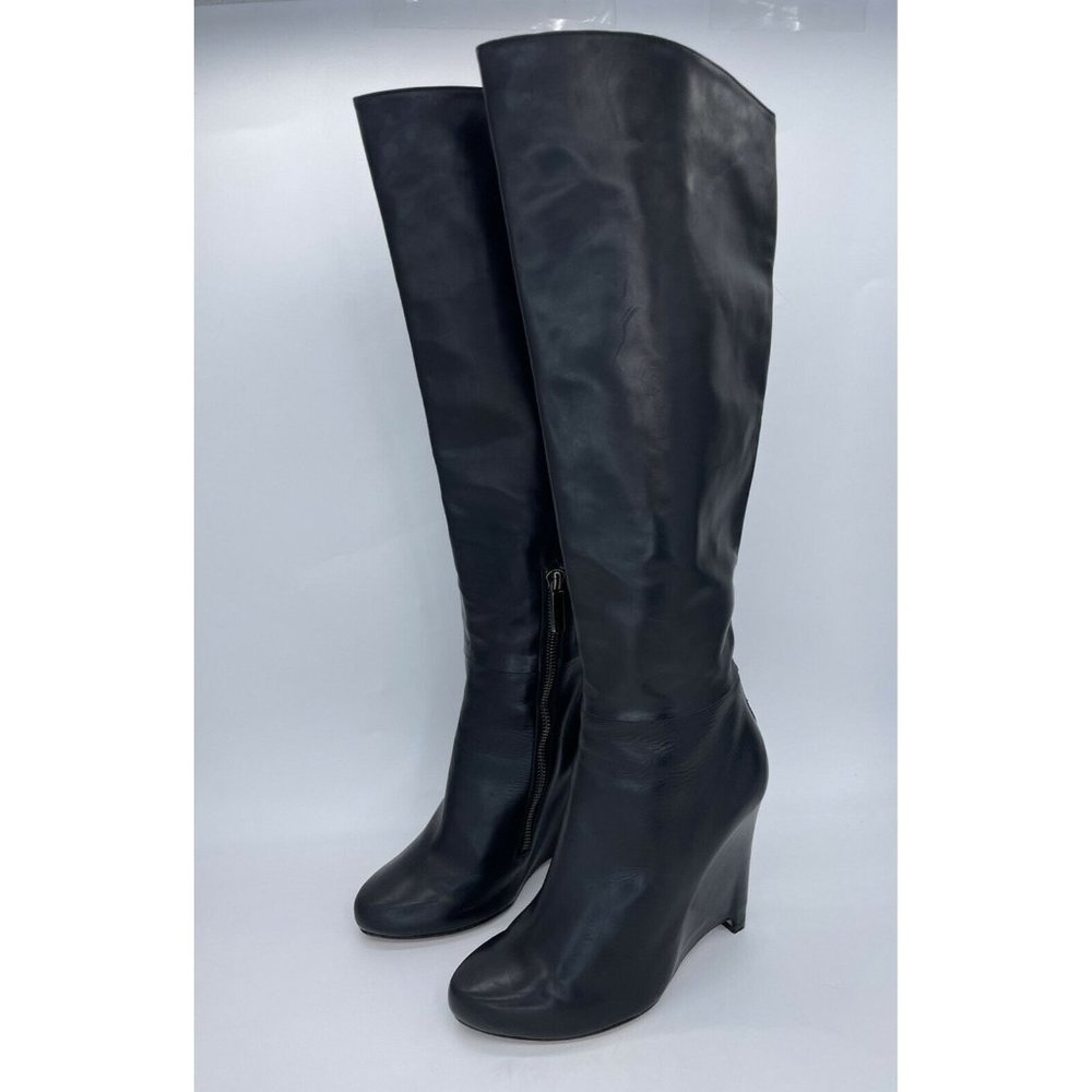 Herve Leger Women's Tall Leather Knee High Black Wedge Boots Size 6 US 37 EU